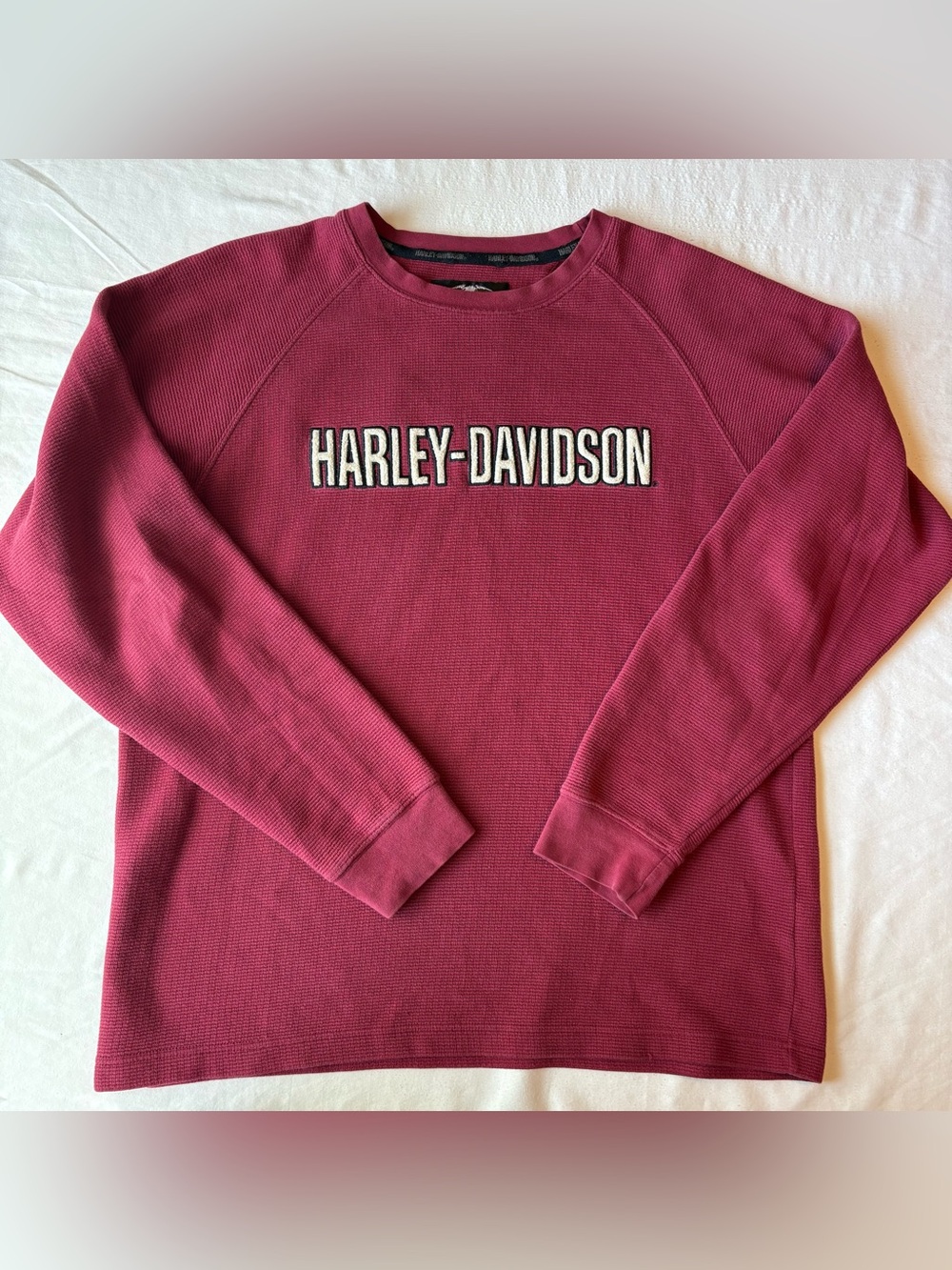 Harley-Davidson Streetwear- Red Waffle Knit Thermal Crew Neck Sweater